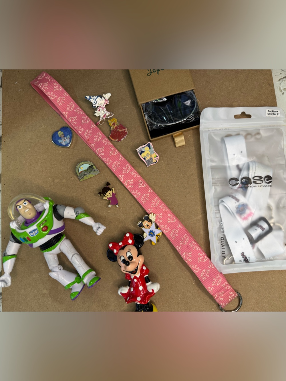Lot of miscellaneous Disney items, Buzz, Minnie, new Joycuff, lanyard & pins